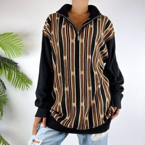 Vintage 90s Grunge Retro Black Indie Oversized Striped Grandpa Sweater / Sz: XL